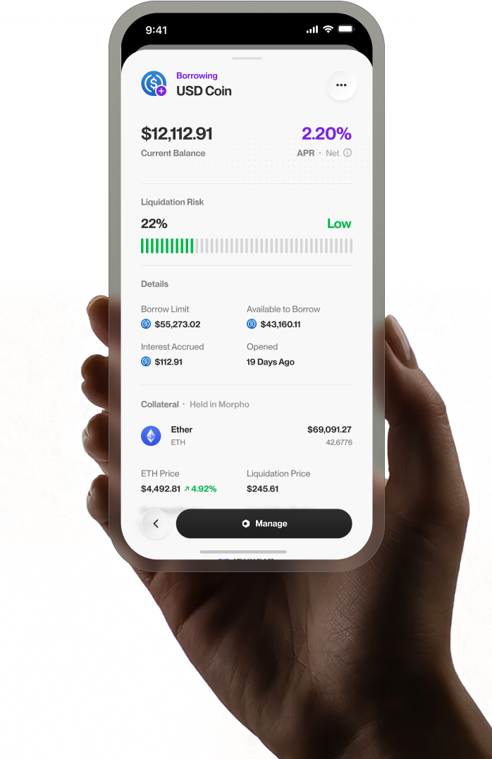 Hand holding phone with borrow interface